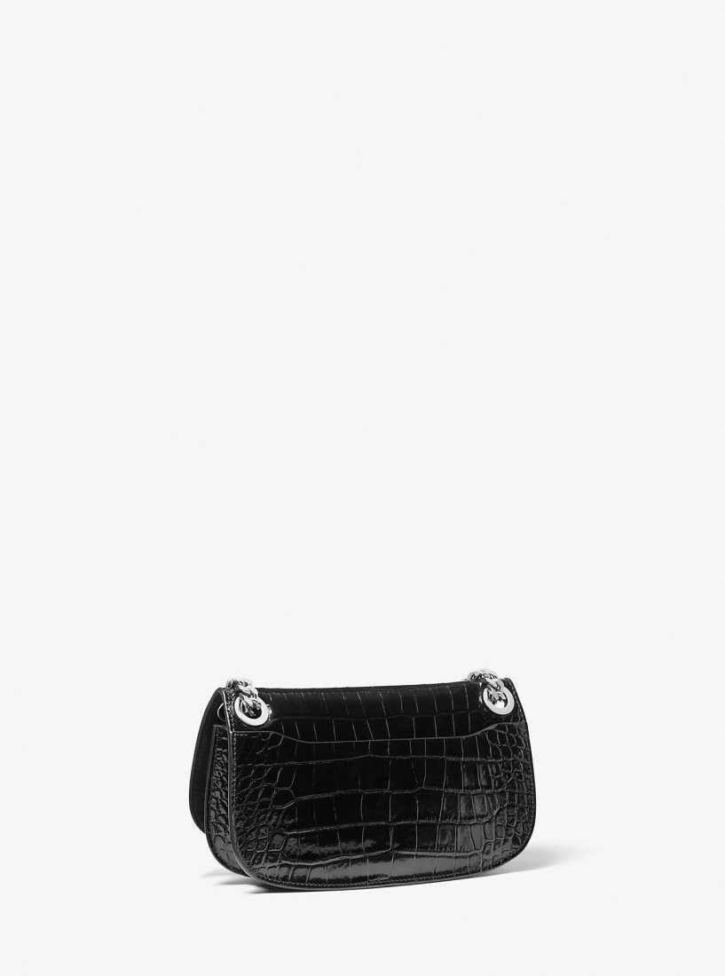 Bolsos De Mano Michael Kors Christie Crocodile Embossed Leather Envelope Bag Mujer Negras | 9018-KUPJN