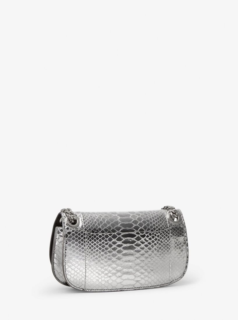 Bolsos De Mano Michael Kors Christie Mini Metallic Python Embossed Leather Envelope Bag Mujer Plateadas | 8420-KNQZO