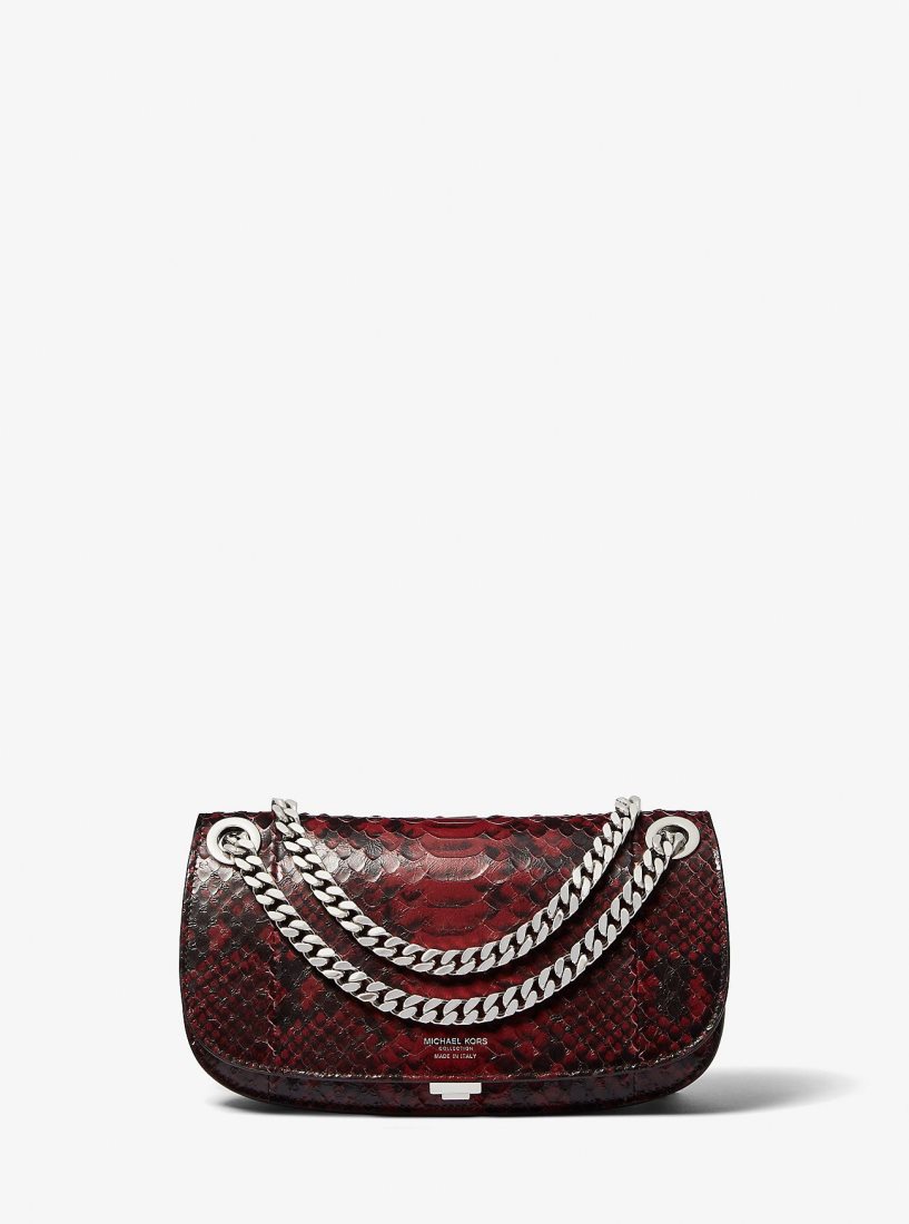 Bolsos De Mano Michael Kors Christie Mini Python Embossed Leather Envelope Bag Mujer Burdeos | 9607-JPFLE