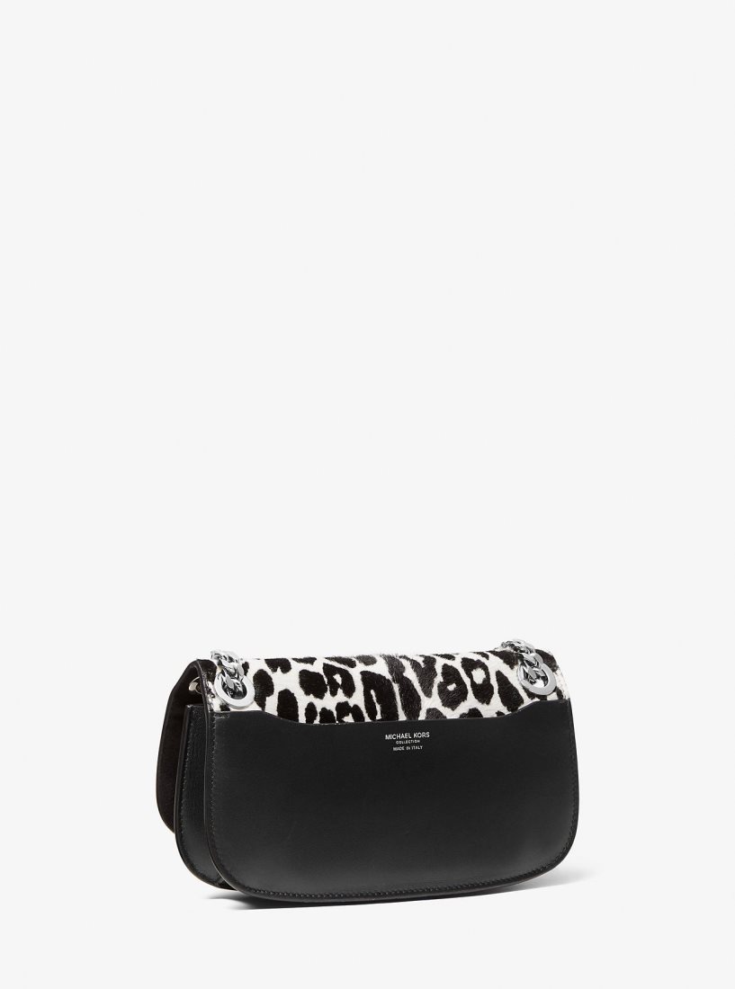 Bolsos De Mano Michael Kors Christie Mini Leopard Print Calf Hair and Leather Envelope Bag Mujer Negras Blancas | 1246-UGBNV