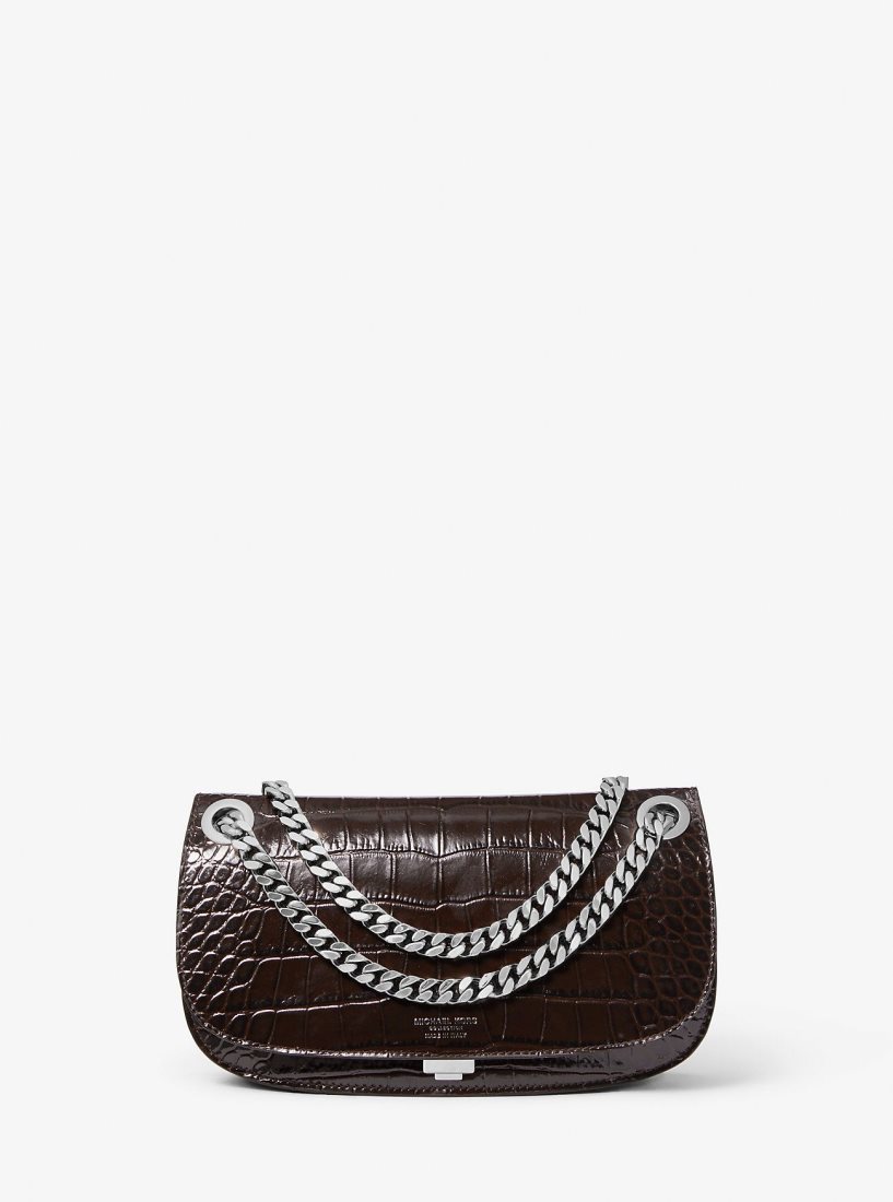 Bolsos De Mano Michael Kors Christie Mini Crocodile Embossed Leather Envelope Bag Mujer Chocolate | 2741-XPEZL