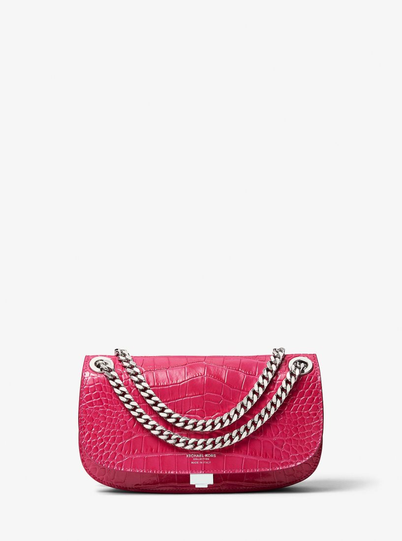 Bolsos De Mano Michael Kors Christie Mini Crocodile Embossed Leather Envelope Bag Mujer Fuschia | 4172-VMYZH