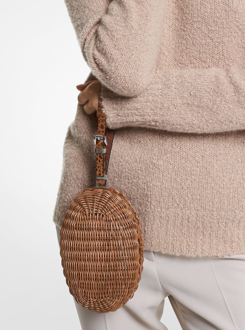 Bolsos De Mano Michael Kors Gramercy Rattan and Crocodile Embossed Leather Minaudiere Mujer Marrones | 0159-KOCYB