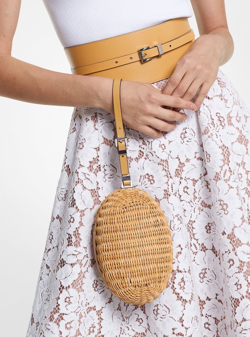 Bolsos De Mano Michael Kors Gramercy Rattan and Leather Minaudiere Mujer Peanut | 0867-MKFGJ