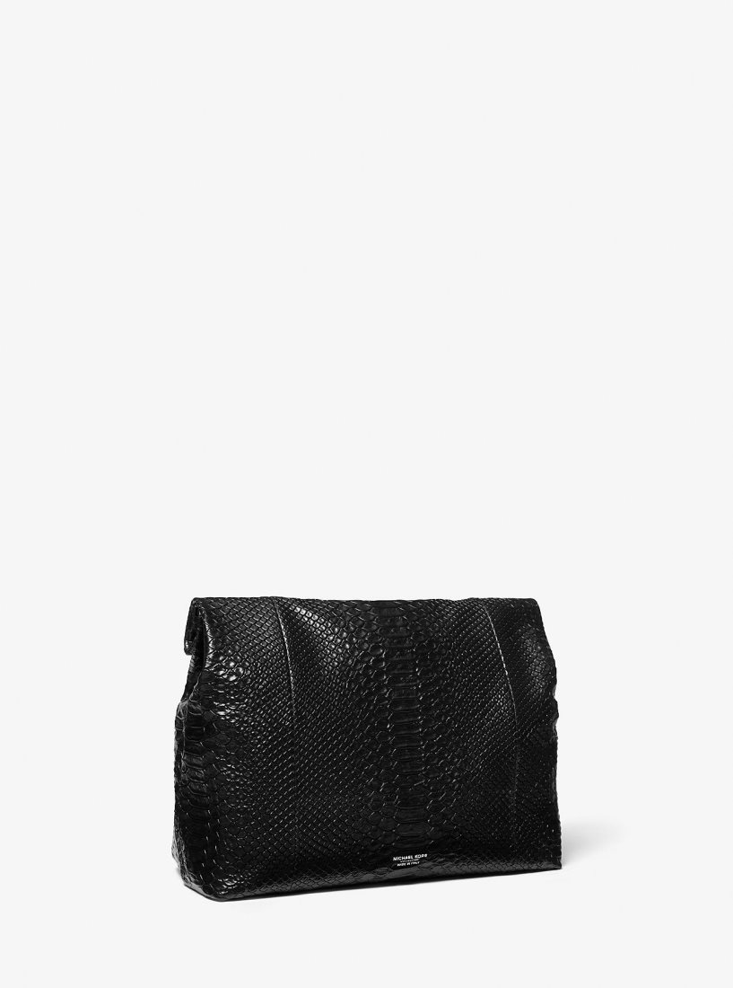 Bolsos De Mano Michael Kors Monogramme Medium Python Embossed Leather Lunch Box Clutch Mujer Negras | 9857-FHMPO