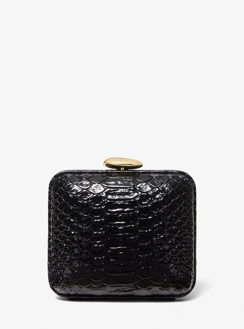 Bolsos De Mano Michael Kors Tina Mini Python Embossed Leather Minaudiere Mujer Negras | 3496-BWDRS