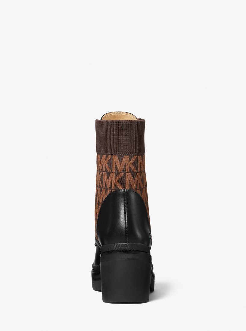 Botas Michael Kors Brea Leather and Logo Jacquard Combat Boot Mujer Marrones | 3068-KNGXA