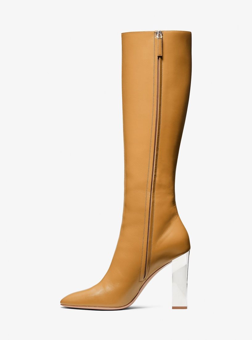 Botas Michael Kors Carly Leather Boot Mujer Marrones | 3680-VOTZC