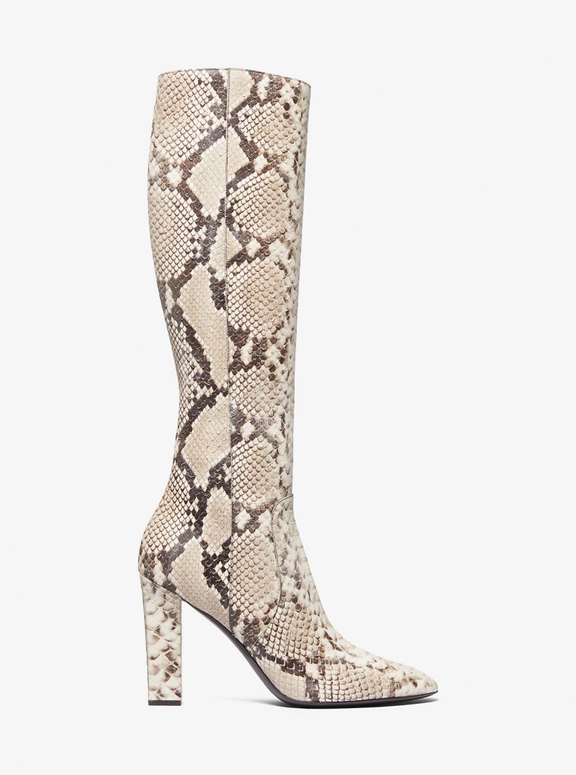 Botas Michael Kors Carly Python Embossed Leather Boot Mujer Beige | 1503-GRJZY