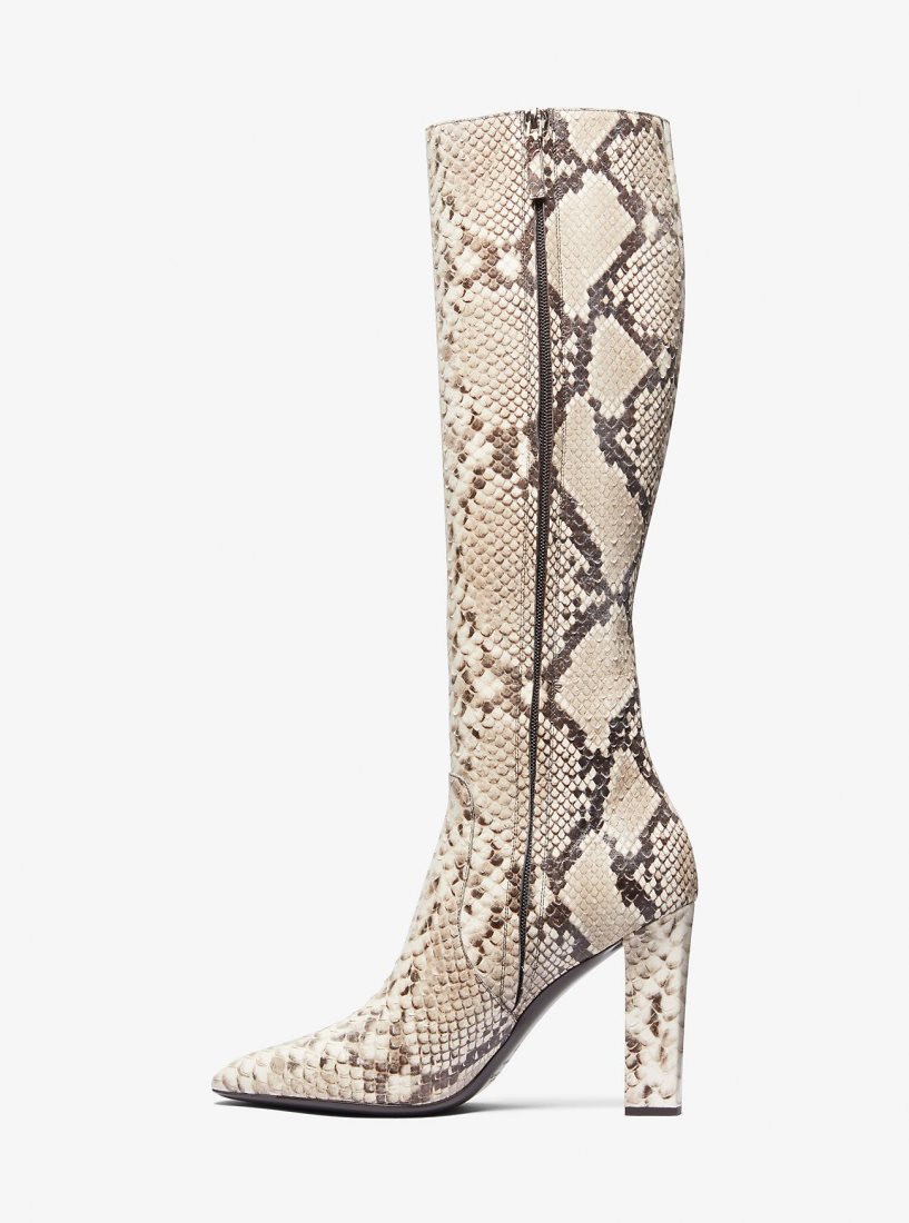 Botas Michael Kors Carly Python Embossed Leather Boot Mujer Beige | 1503-GRJZY