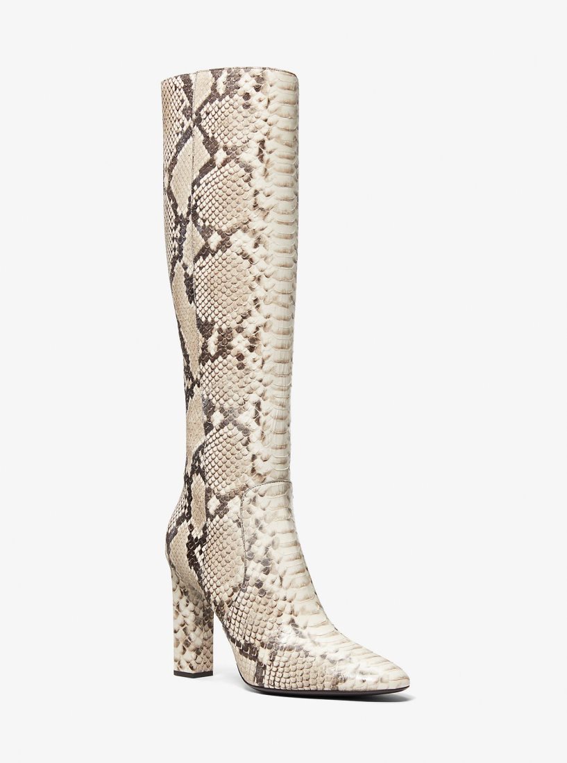 Botas Michael Kors Carly Python Embossed Leather Boot Mujer Beige | 1503-GRJZY