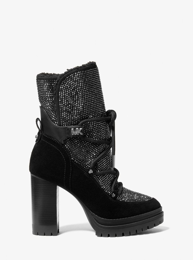 Botas Michael Kors Culver Embellished Lace-Up Boot Mujer Negras | 0184-XPRYH