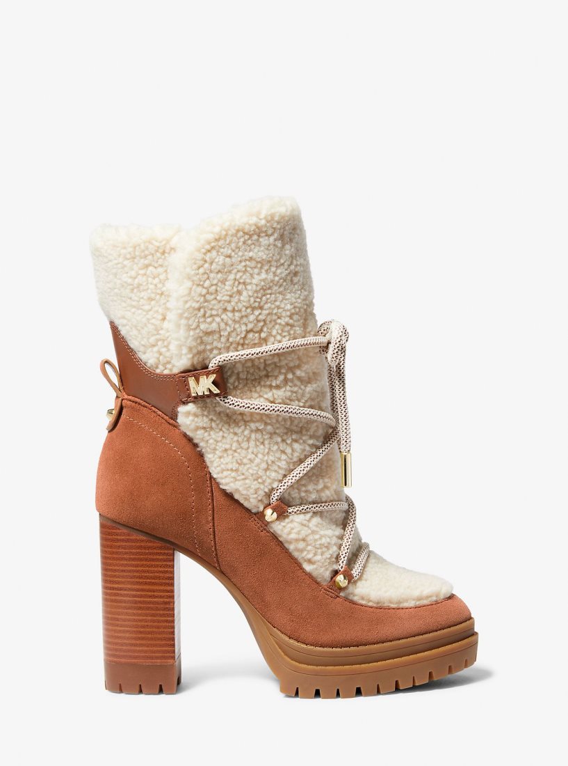 Botas Michael Kors Culver Sherpa and Nubuck Lace-Up Boot Mujer Beige | 2037-UYJGD