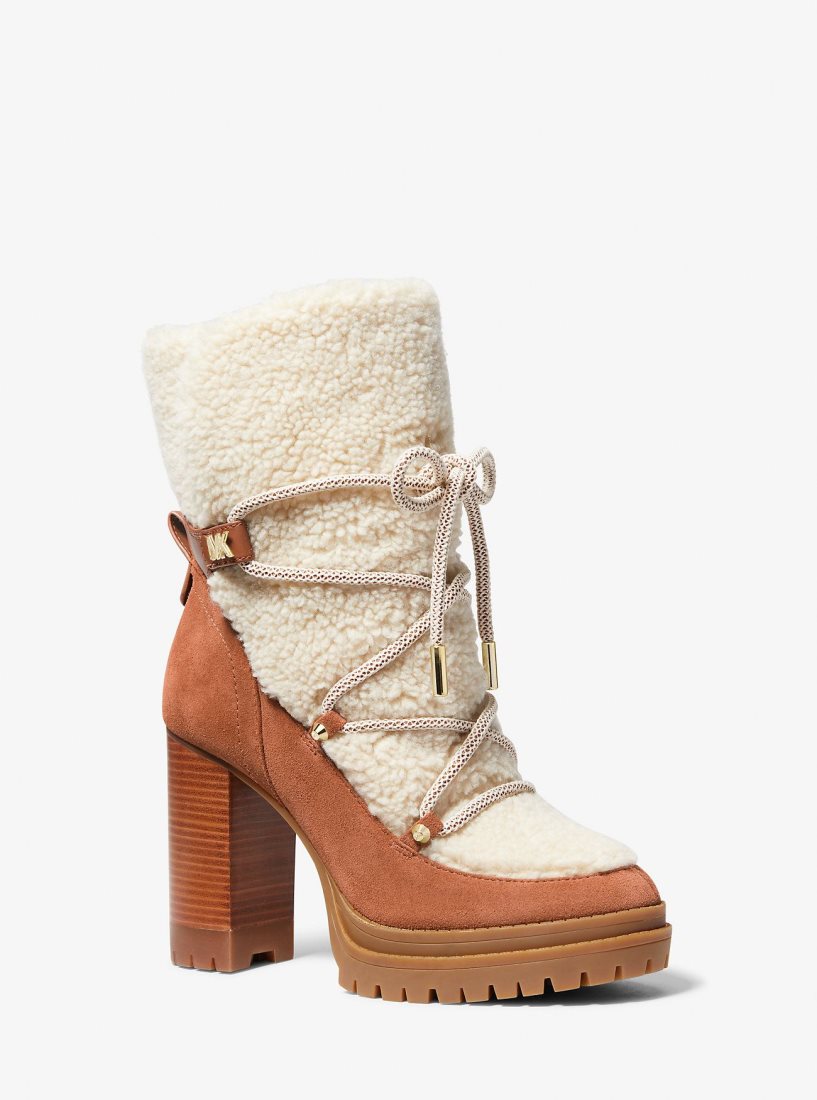 Botas Michael Kors Culver Sherpa and Nubuck Lace-Up Boot Mujer Beige | 2037-UYJGD