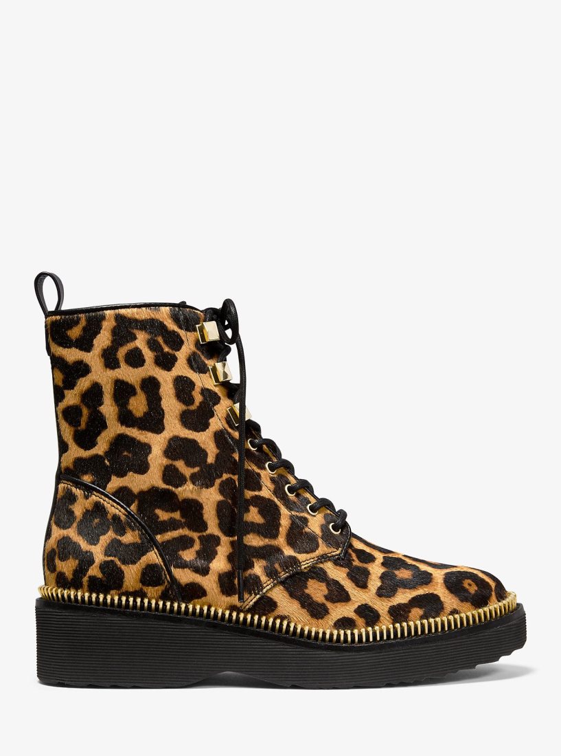 Botas Michael Kors Haskell Leopard Calf Hair Combat Boot Mujer Butterscotch | 1302-NCIDF