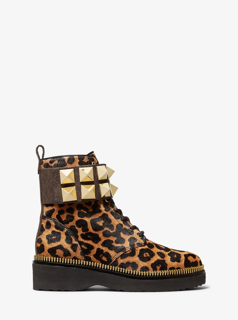 Botas Michael Kors Haskell Studded Printed Calf Hair Combat Boot Mujer Butterscotch | 5836-IHETM