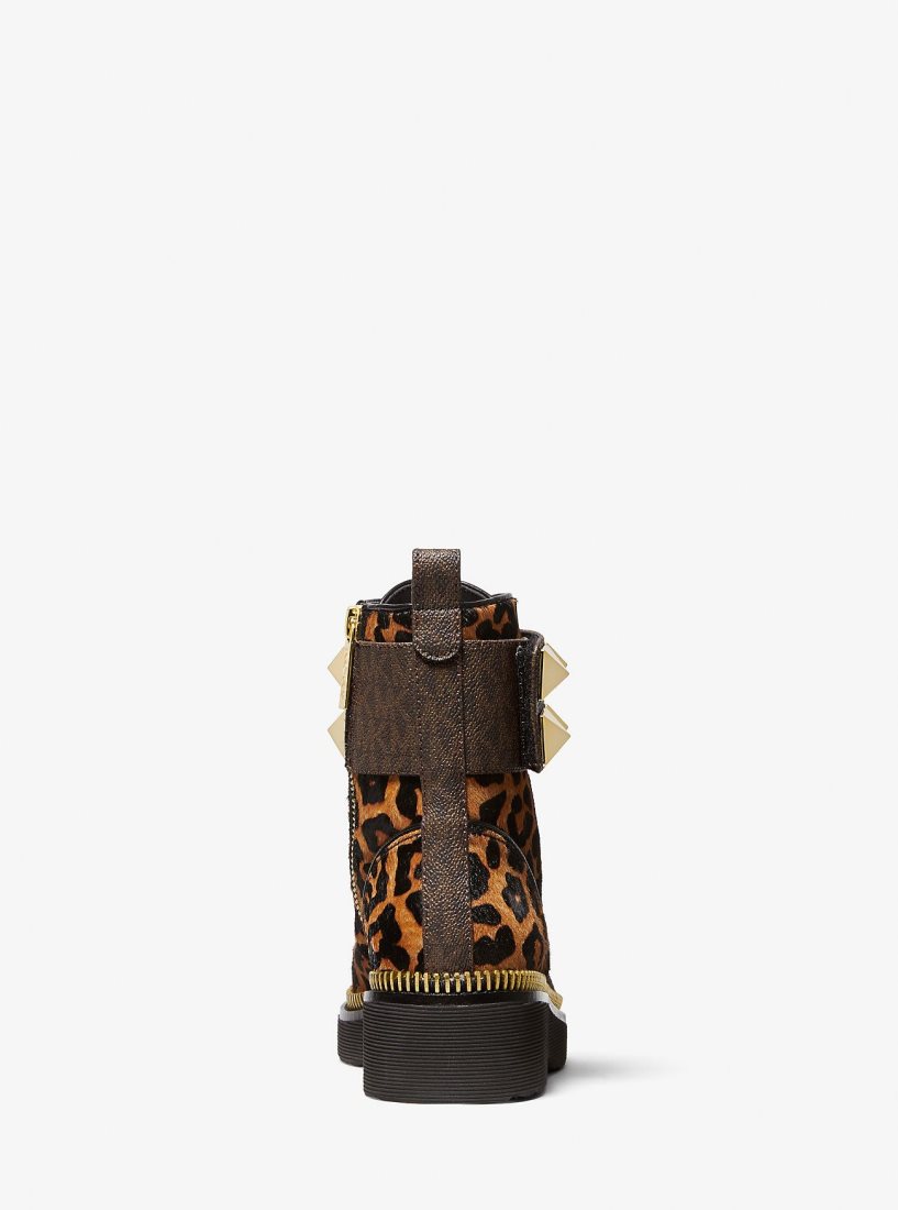 Botas Michael Kors Haskell Studded Printed Calf Hair Combat Boot Mujer Butterscotch | 5836-IHETM