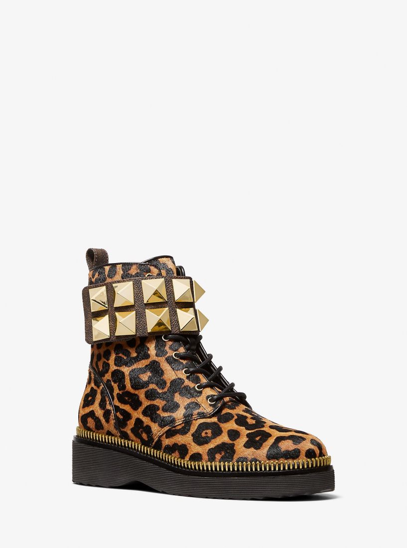 Botas Michael Kors Haskell Studded Printed Calf Hair Combat Boot Mujer Butterscotch | 5836-IHETM