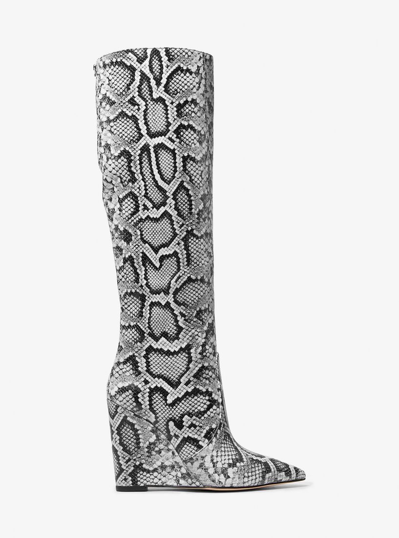 Botas Michael Kors Isra Snake Embossed Leather Wedge Boot Mujer Negras | 1768-NYIGS