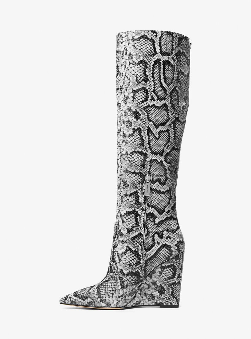 Botas Michael Kors Isra Snake Embossed Leather Wedge Boot Mujer Negras | 1768-NYIGS