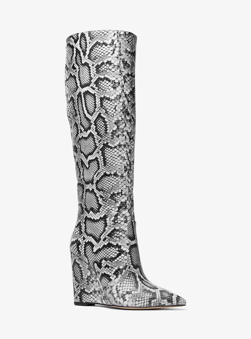 Botas Michael Kors Isra Snake Embossed Leather Wedge Boot Mujer Negras | 1768-NYIGS