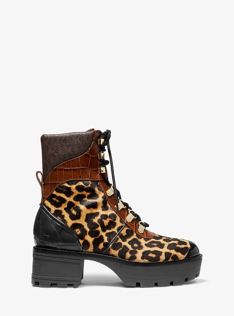 Botas Michael Kors Khloe Mixed-Media Combat Boot Mujer Butterscotch | 0691-TVMEX