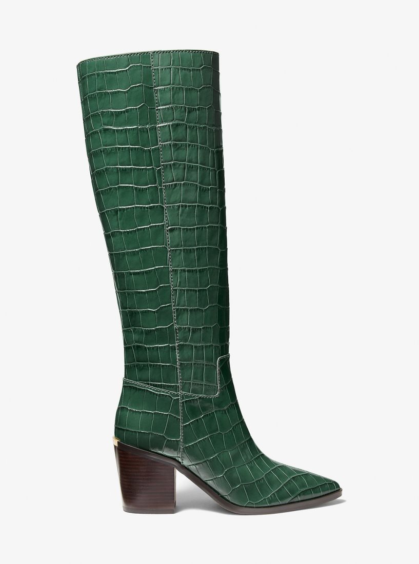 Botas Michael Kors Loni Crocodile Embossed Leather Boot Mujer Moss | 9436-ZOWAH