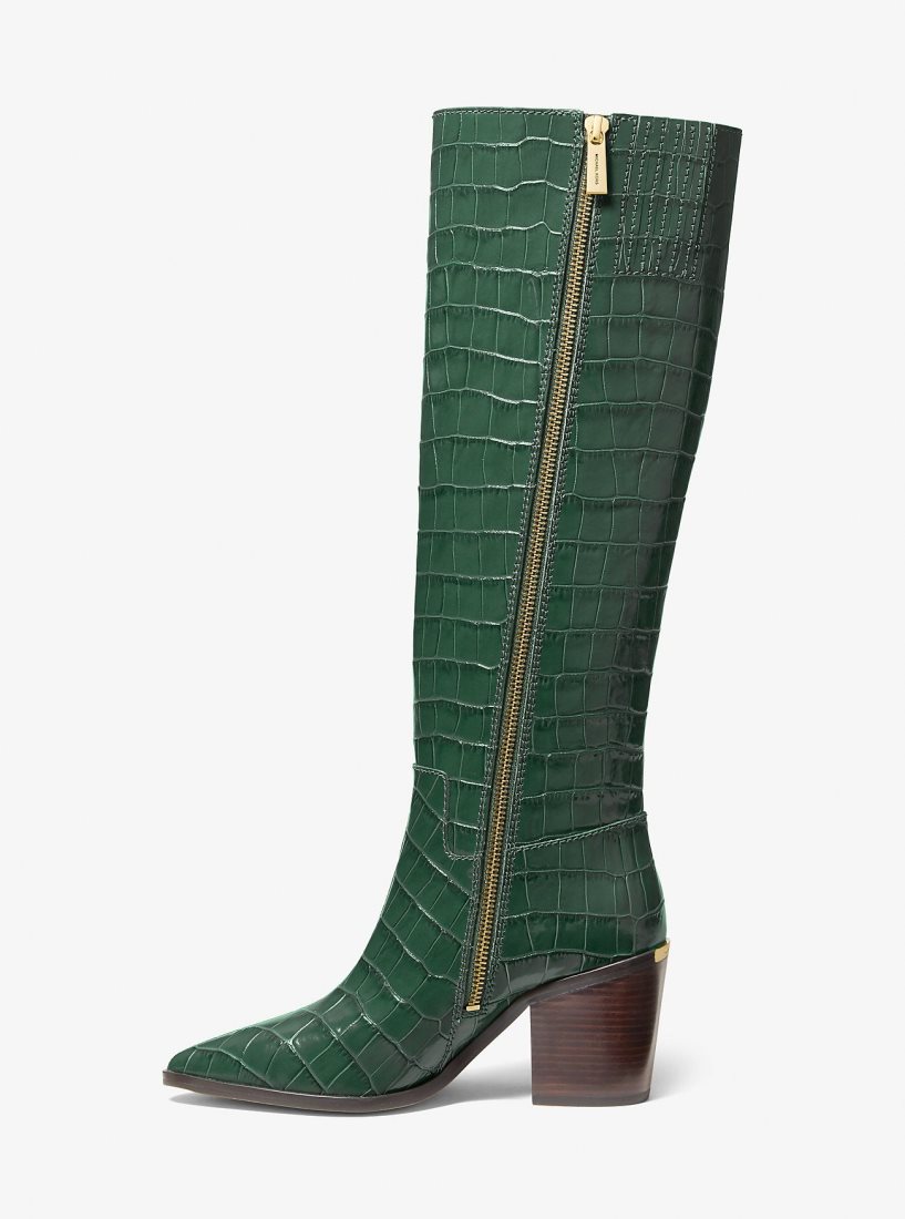 Botas Michael Kors Loni Crocodile Embossed Leather Boot Mujer Moss | 9436-ZOWAH