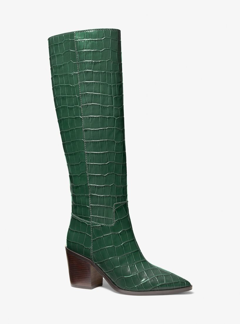 Botas Michael Kors Loni Crocodile Embossed Leather Boot Mujer Moss | 9436-ZOWAH