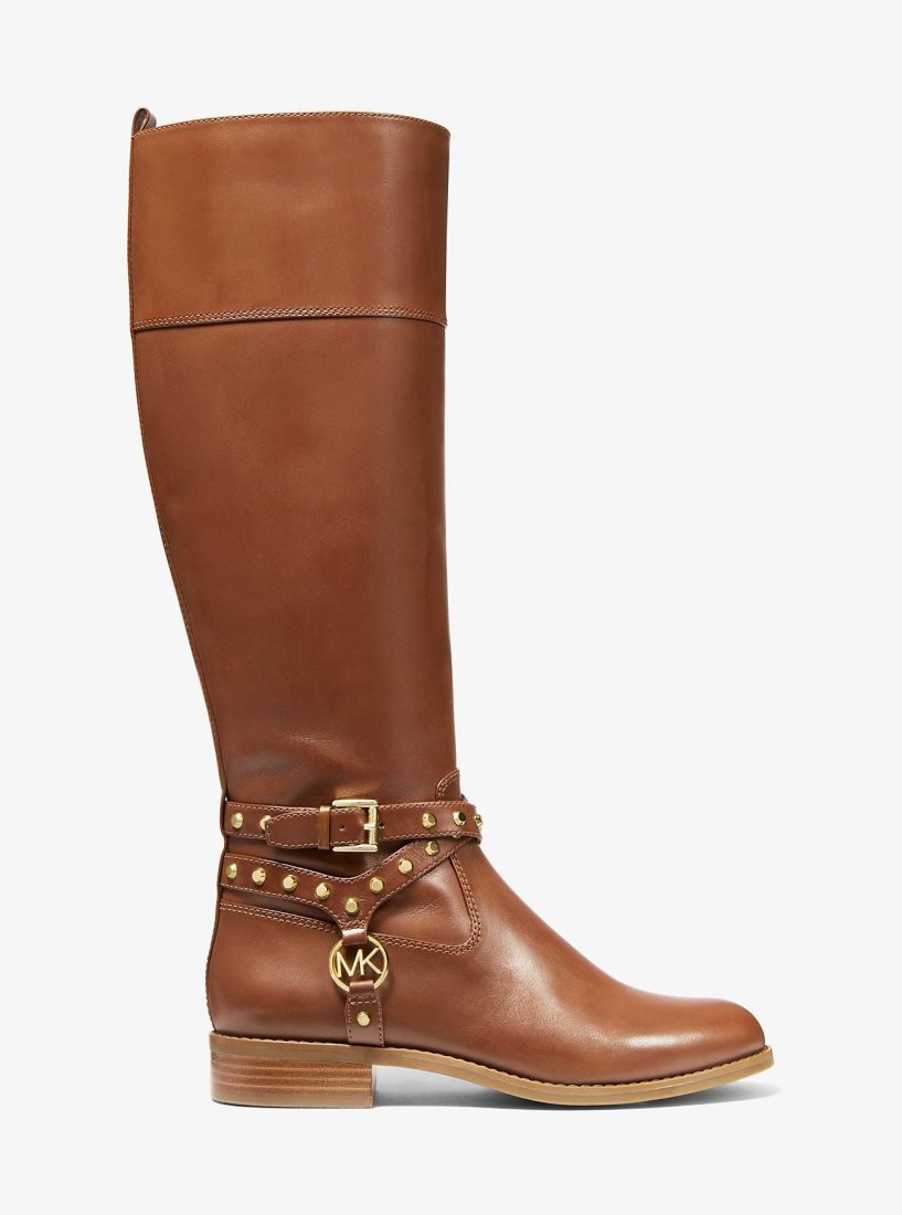 Botas Michael Kors Preston Studded Leather Boot Mujer Marrones | 8731-WJZAS