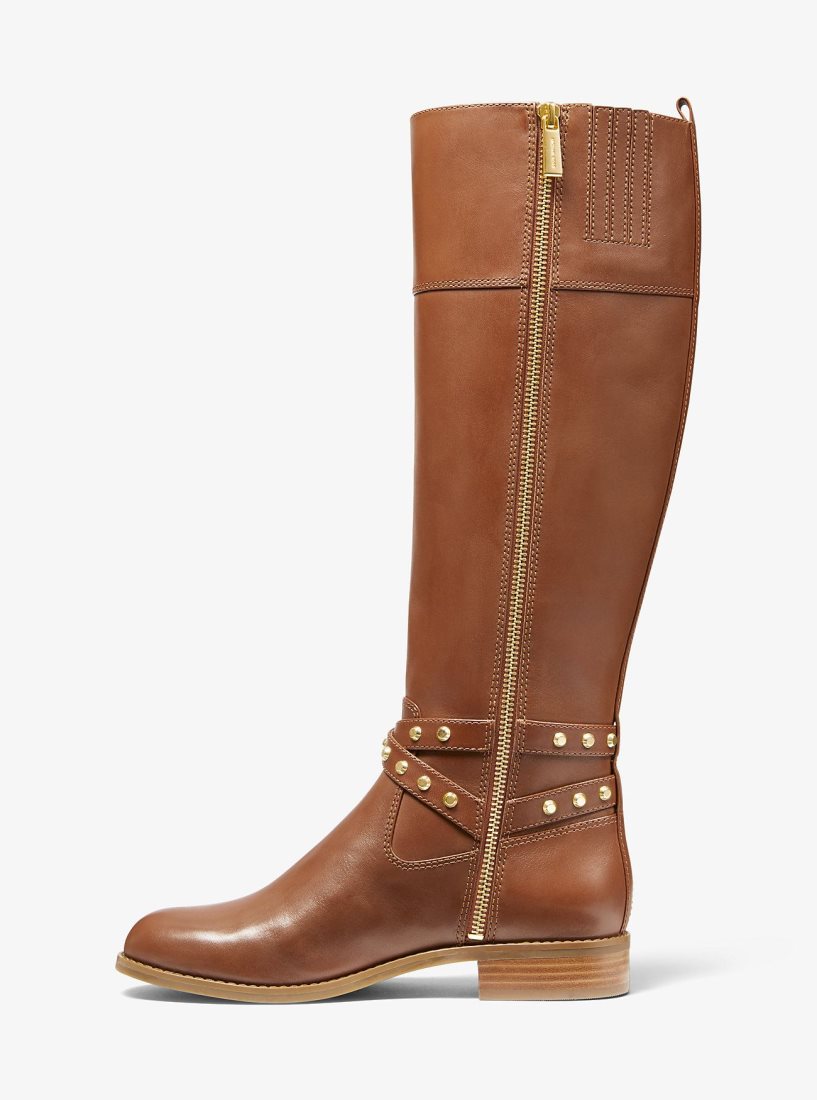 Botas Michael Kors Preston Studded Leather Boot Mujer Marrones | 8731-WJZAS