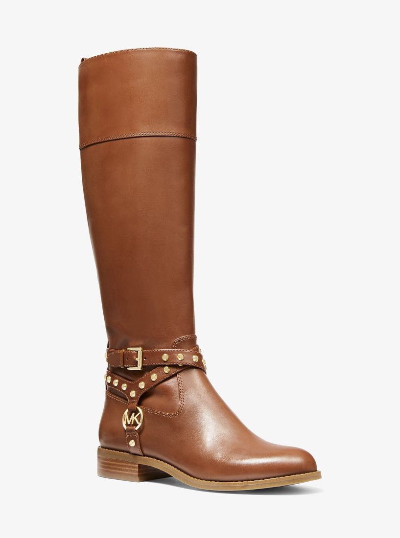 Botas Michael Kors Preston Studded Leather Boot Mujer Marrones | 8731-WJZAS