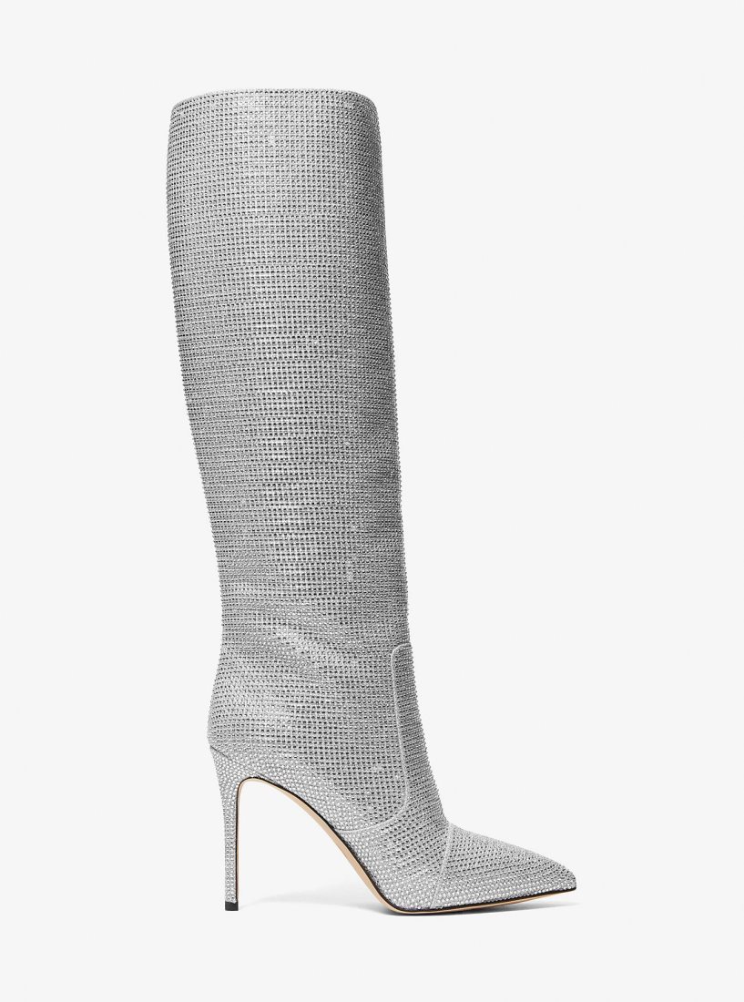 Botas Michael Kors Rue Embellished Glitter Chain-Mesh Knee Boot Mujer Plateadas | 9620-JQDRF