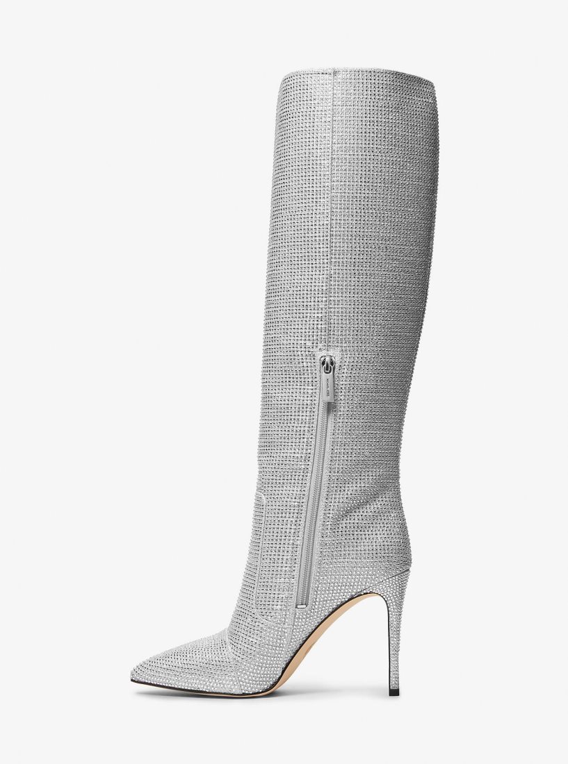 Botas Michael Kors Rue Embellished Glitter Chain-Mesh Knee Boot Mujer Plateadas | 9620-JQDRF