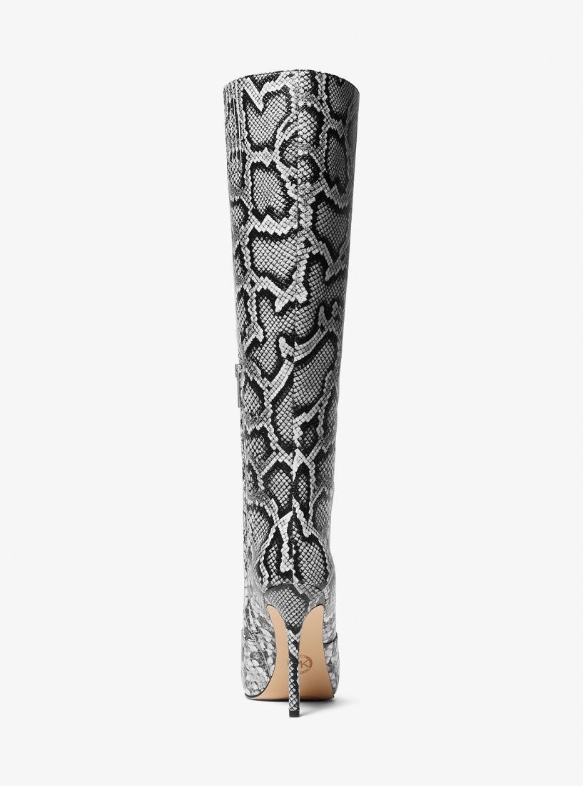 Botas Michael Kors Rue Snake Embossed Leather Knee Boot Mujer Negras | 1690-LEMKG