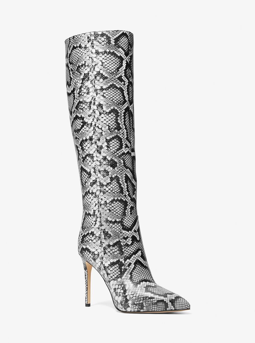 Botas Michael Kors Rue Snake Embossed Leather Knee Boot Mujer Negras | 1690-LEMKG