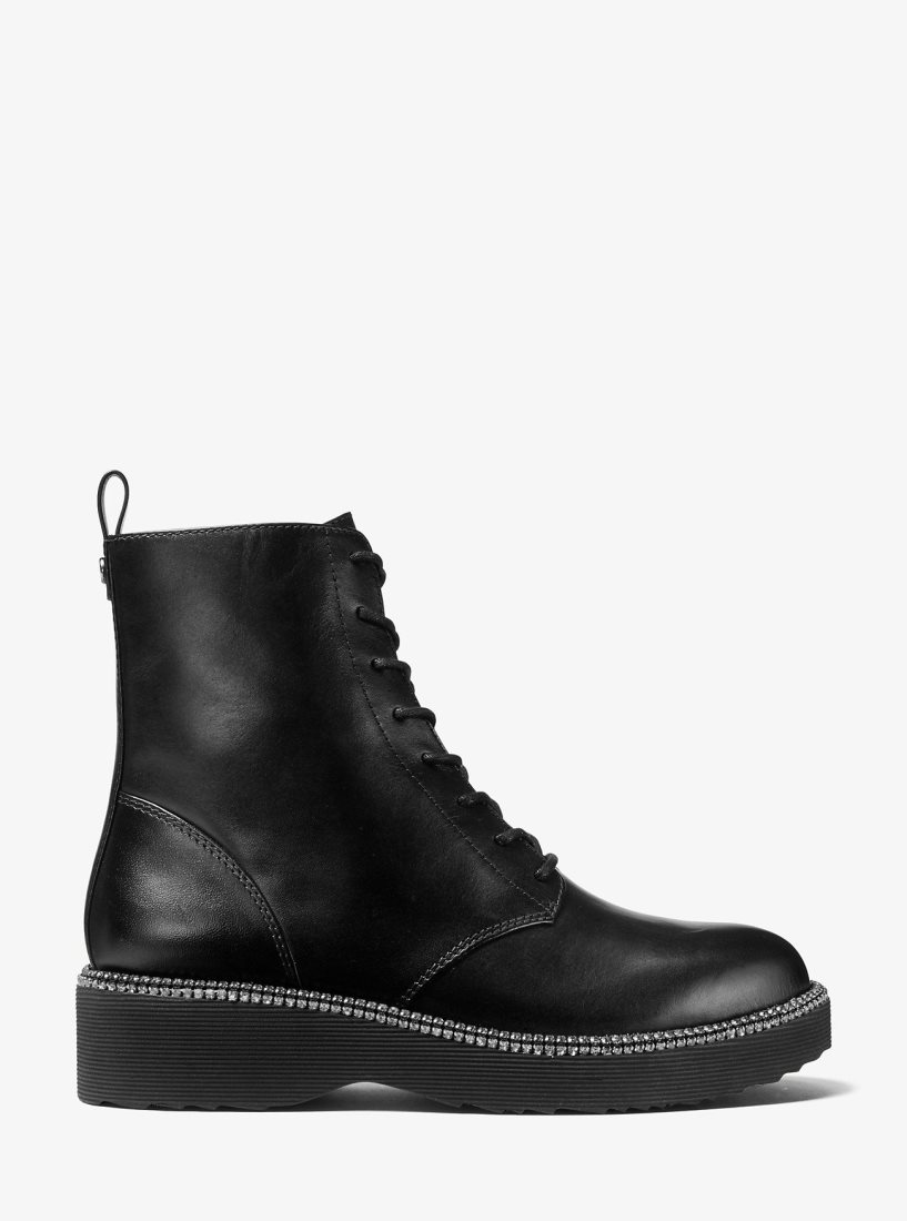 Botas Michael Kors Tavie Leather Combat Boot Mujer Negras | 6801-KTBZO