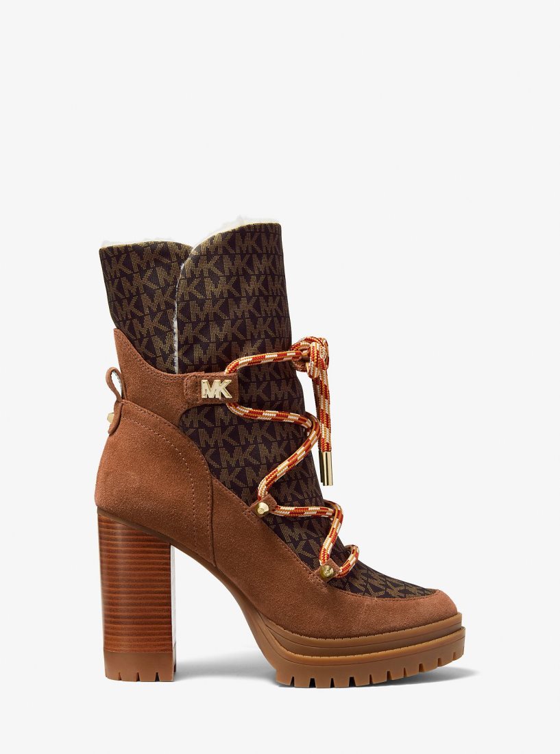 Botines Michael Kors Culver Logo Print Nylon and Nubuck Boot Mujer Luggage | 8670-ARNPX