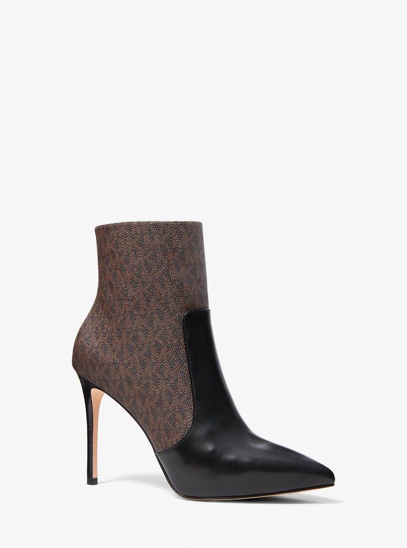 Botines Michael Kors Rue Logo and Leather Boot Mujer Marrones | 8794-RSPQH