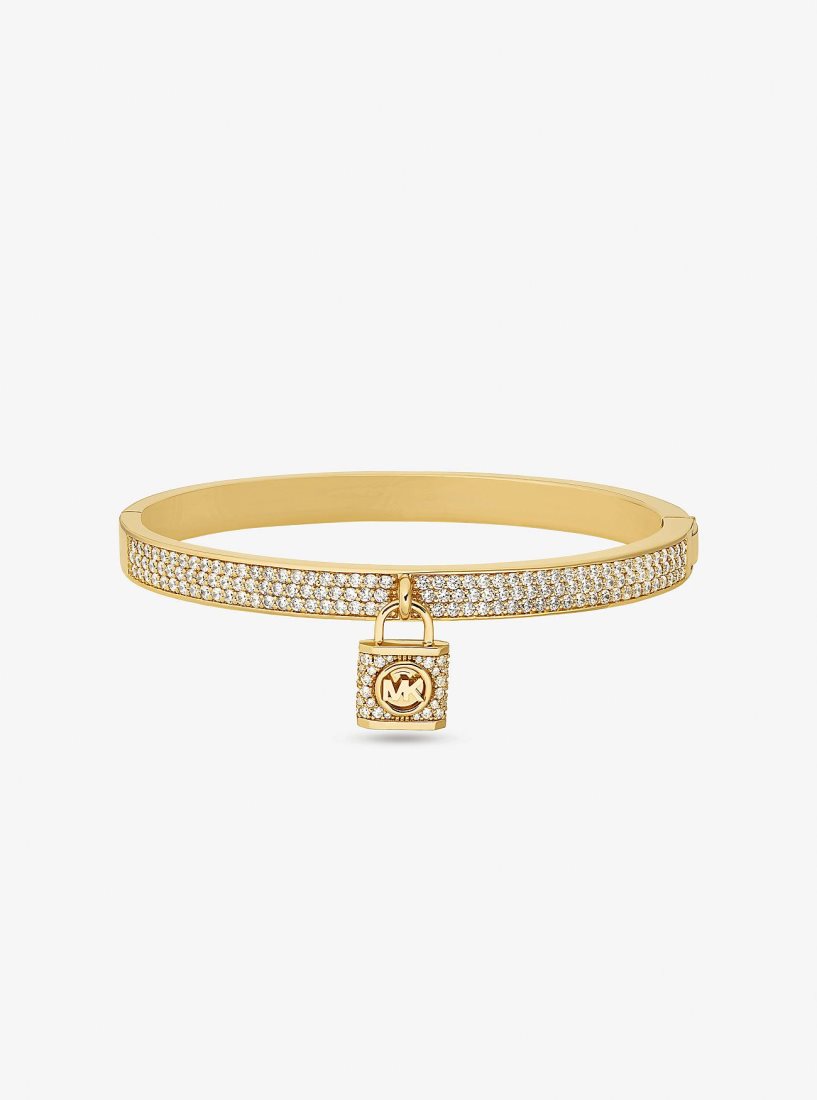 Brazaletes Michael Kors Precious Metal-Plated Brass Pave Lock Bangle Mujer Doradas | 4573-VUWCY