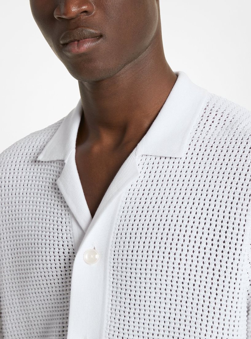 Camisas Michael Kors Open-Knit Cotton Shirt Hombre Blancas | 8347-KUGMT