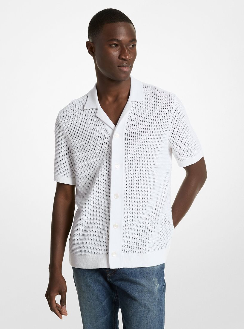 Camisas Michael Kors Open-Knit Cotton Shirt Hombre Blancas | 8347-KUGMT