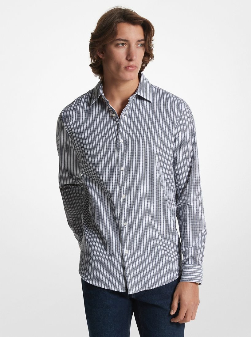 Camisas Michael Kors Stretch Cotton Striped Woven Shirt Hombre Midnight | 5630-SCMEX