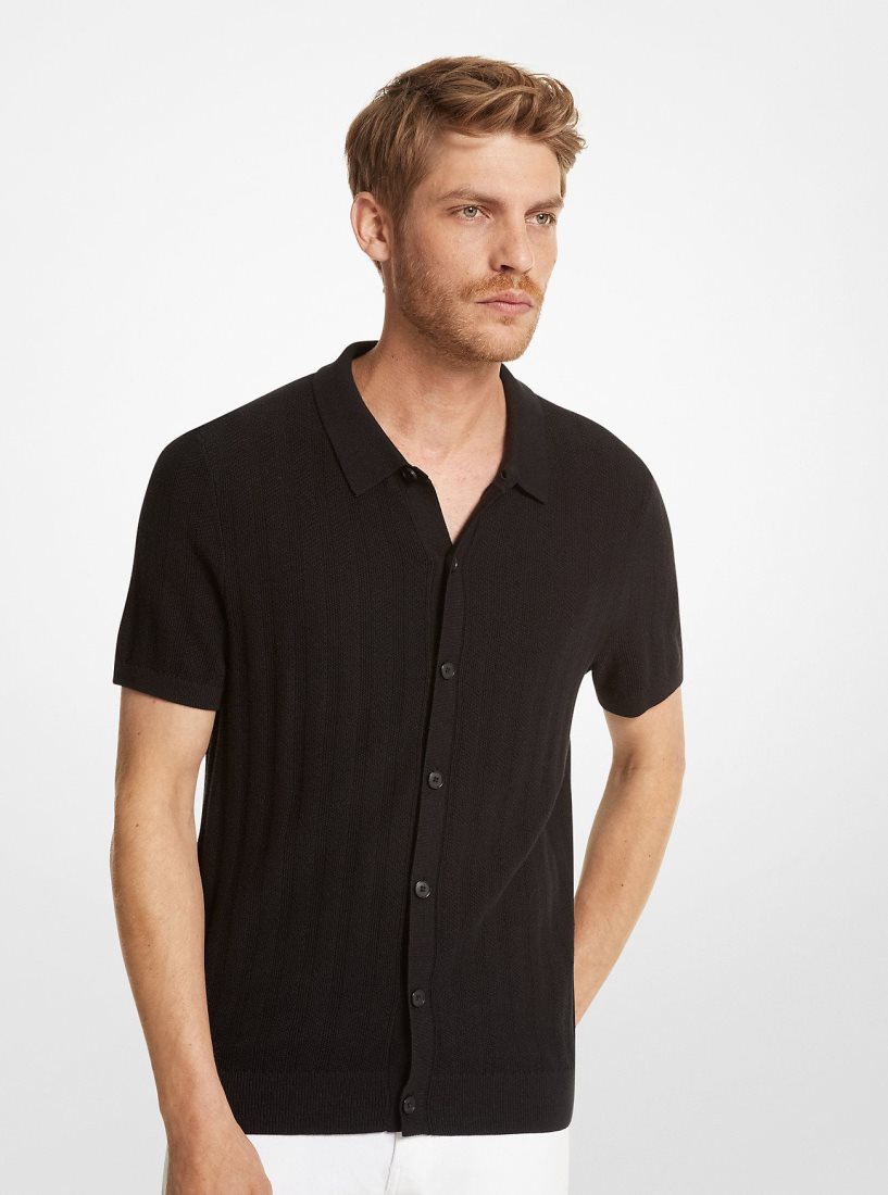 Camisas Michael Kors Textured Cotton Blend Shirt Hombre Negras | 8197-XEAZV