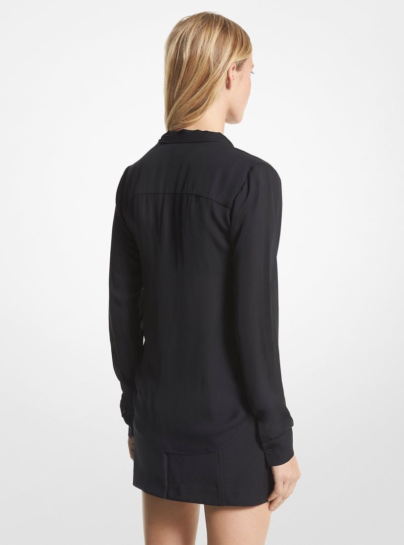 Camisas Michael Kors Viscose Blend Tie-Neck Blouse Mujer Negras | 9265-LOYZU