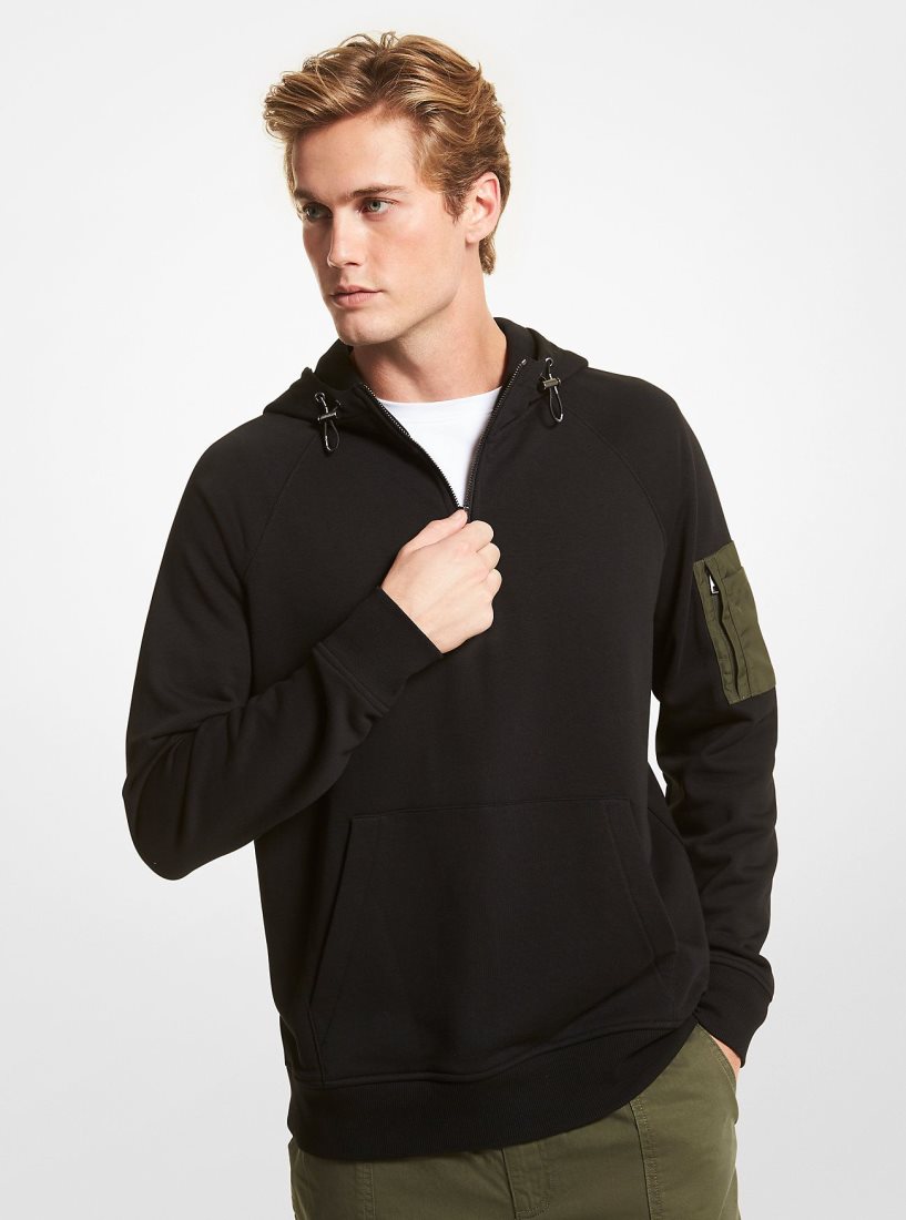 Camiseta Michael Kors Cotton Blend Half-Zip Hoodie Hombre Negras | 4192-AUSZB