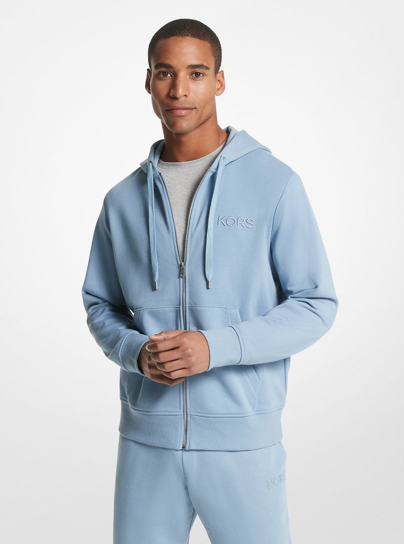 Camiseta Michael Kors Embroidered Logo Cotton Terry Zip-Up Hoodie Hombre Chambray | 4358-GBWTK