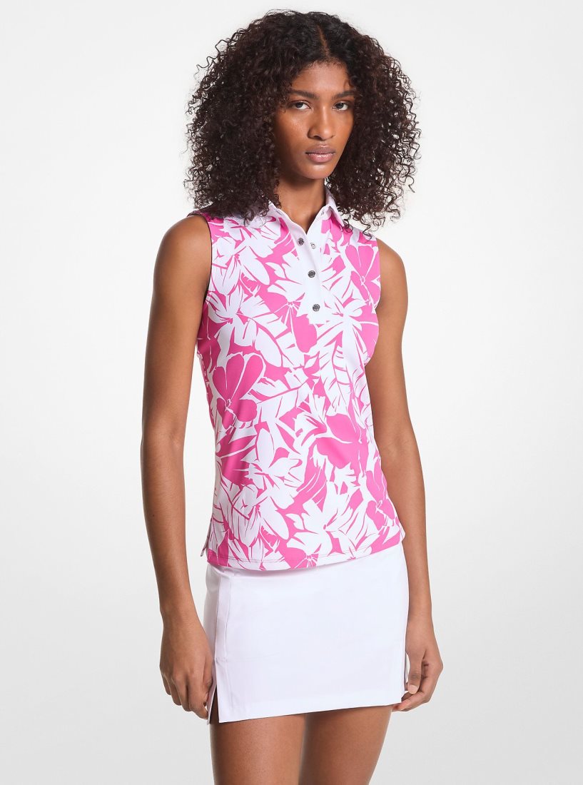 Camiseta Michael Kors Golf Palm Print Tech Performance Sleeveless Polo Shirt Mujer Rosas | 4586-REUNL