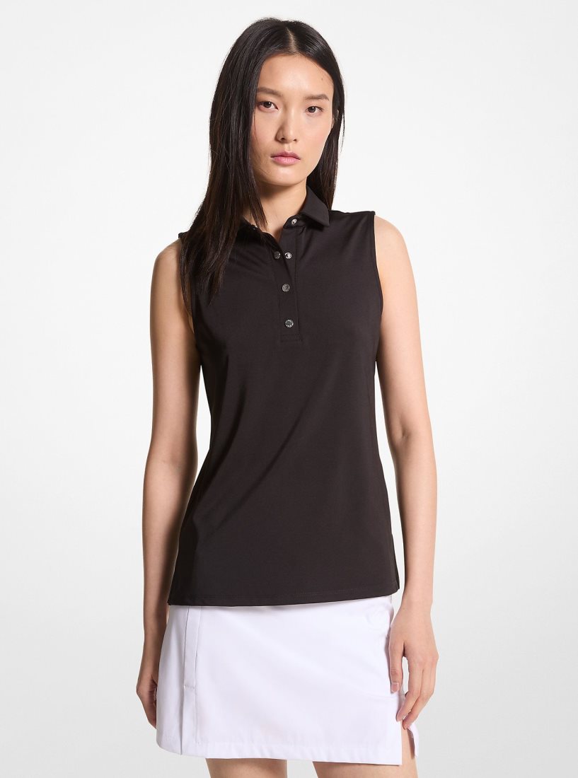 Camiseta Michael Kors Golf Tech Performance Sleeveless Polo Shirt Mujer Negras | 7593-KSIBG