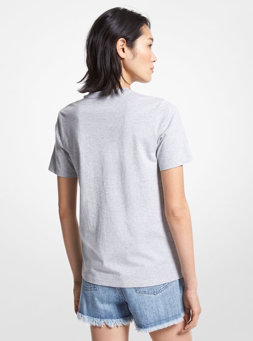 Camiseta Michael Kors Logo Organic Cotton T-Shirt Mujer Gris | 0327-COXDE